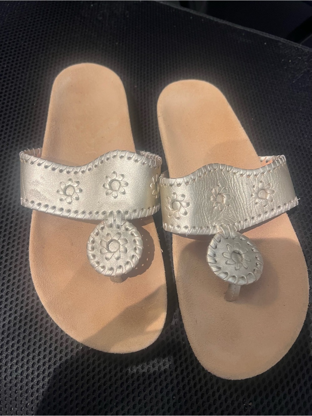 Jack Rogers Silver Leather Toe-Post Sandals
